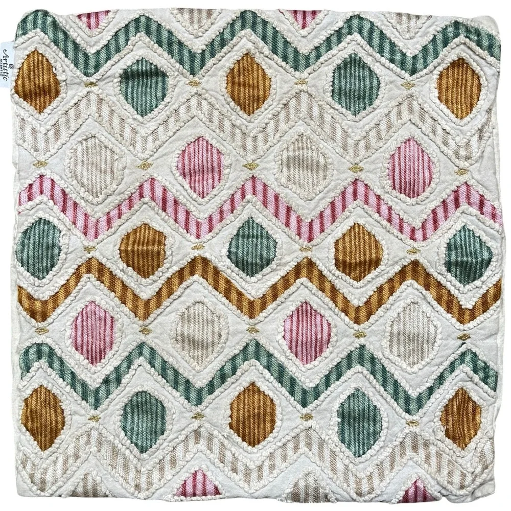Artistic Accents Boho Textured Diamond‎ Embroidered Throw Pillow Cover Case